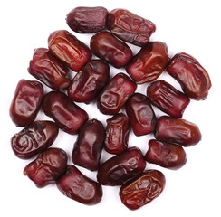 Dry dates isolated on white background, sweet fruit, top view