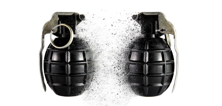 Two hand grenades with dispersion efects