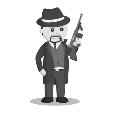 Crime boss with holding a gun black and white style