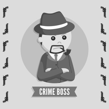 Crime boss in circle logo black and white style