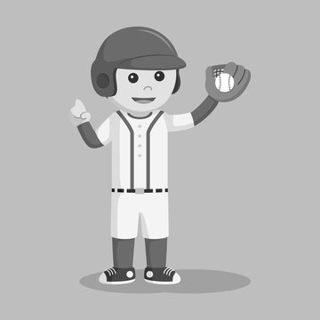 Baseball player with glove black and white style