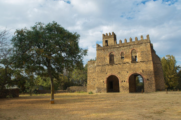Fototapeta na wymiar Medieval fortress building in Gondar, Ethiopia. UNESCO World Heritage site.