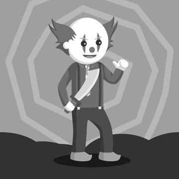 Evil clown holding machete black and white style