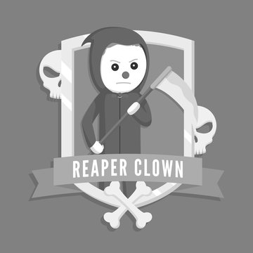 Reaper clown logo vector illustration design black and white style