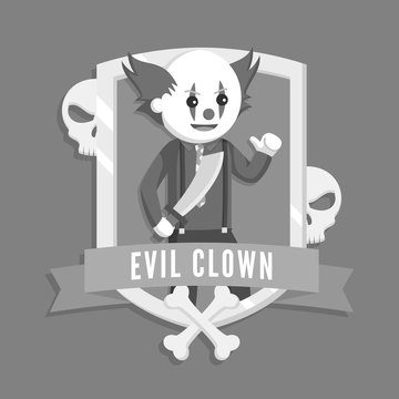 Killer clown logo vector illustration design black and white style