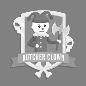 Butcher clown logo vector illustration design black and white style