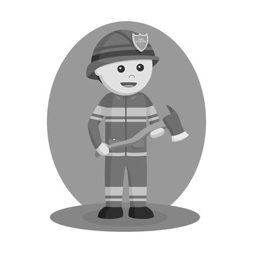 Firefighter wielding axe vector illustration design black and white style