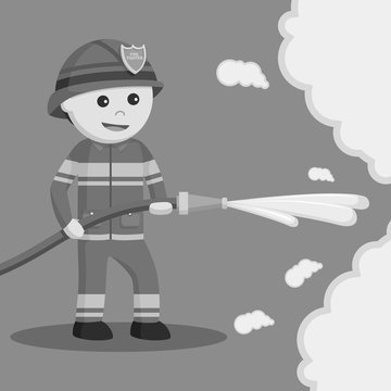 Firefighter use water hose black and white style