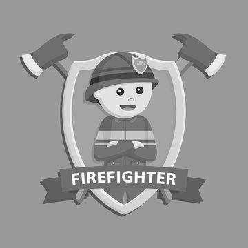 Firefighter in emblem vector illustration design black and white style
