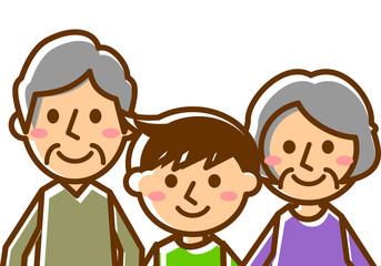 祖父母　3人　男の子　上半身