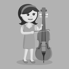Woman musician playing counter bass black and white style