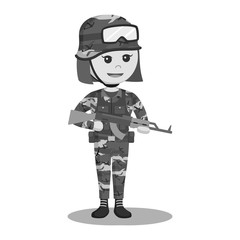 Army woman with rifle black and white style