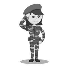 Army woman saluting illustration design black and white style