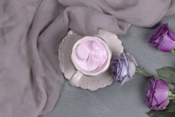 A cup of coffee with marshmallow for breakfast