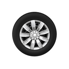 New car wheel on light alloy disc isolated