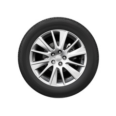 Modern car wheel on light alloy disc, front view