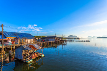 Bansamchong fishing village in Phang Nga province. the fishing village is inside the pine forest and mangrove forest. in front of Bansamchong fishing village have pier for transport to Andaman sea.