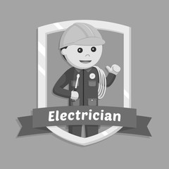 Electrician in emblem illustration design black and white style