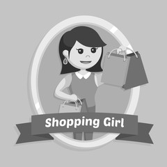 Girl in shopping girl emblem black and white style