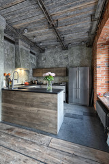 Kitchen home interior, loft-style renovation design.