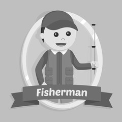 Fisherman in emblem black and white style