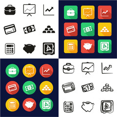 Finance Icons All in One Icons Black & White Color Flat Design Freehand Set