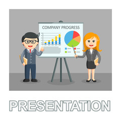Businessman and businesswoman presentation photo text style