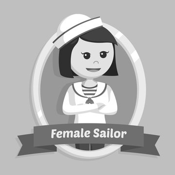 Female sailor in emblem black and white style