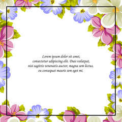 Frame of a few flowers. For design of cards, invitations, greeting for birthday, wedding, party, holiday, celebration, Valentine's day.