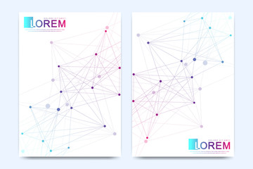 Modern vector template for brochure, Leaflet, flyer, advert, cover, catalog, magazine or annual report. Geometric pattern with connected lines and dots. Cybernetic dots. Lines plexus. Card surface