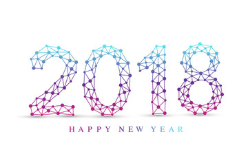 Text design Christmas and Happy new year 2018. Graphic background communication. Connected lines with dots. Design element for presentations, postcards, flyers, leaflets and posters, illustration.