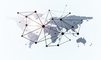Lines and dots as networking idea drawn on white background