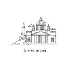 Fototapeta premium Saint Petersburg logo isolated on white background. Saint Petersburg s landmarks line vector illustration. Traveling to Russia cities concept.