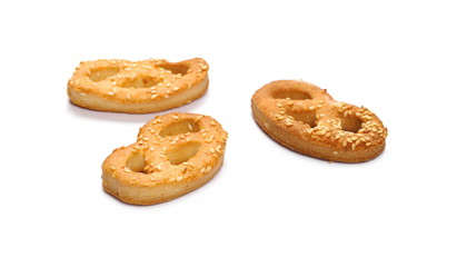 Salty handmade pretzels isolated on white background