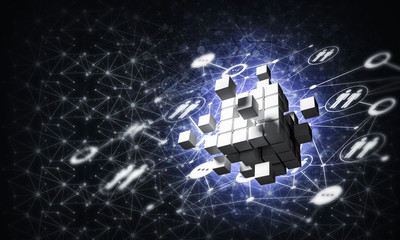 Concept of Internet and networking with digital cube figure on d