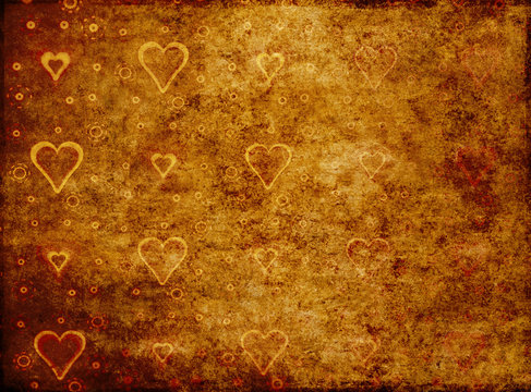 Old paper in grunge style with abstract background with hearts.
