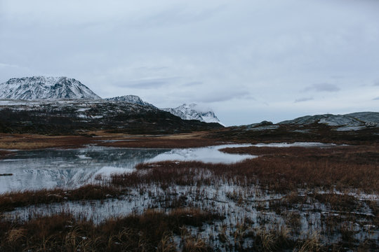 Mountain view with small lake