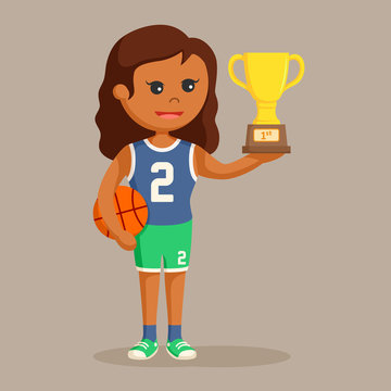 African basket ball player girl with trophy
