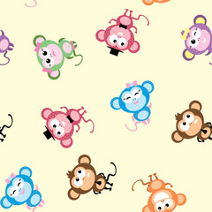 Funny Monkeys seamless pattern,cute wild animals,