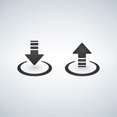 Simple black take off and landing airplane or drone signs.