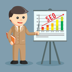 Businessman presenting SEO graphic chart