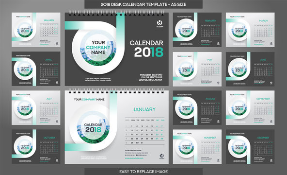 Desk Calendar 2018 template - 12 months included 