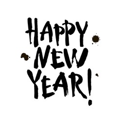 Happy new year brush hand lettering, isolated on white background. Vector illustration.