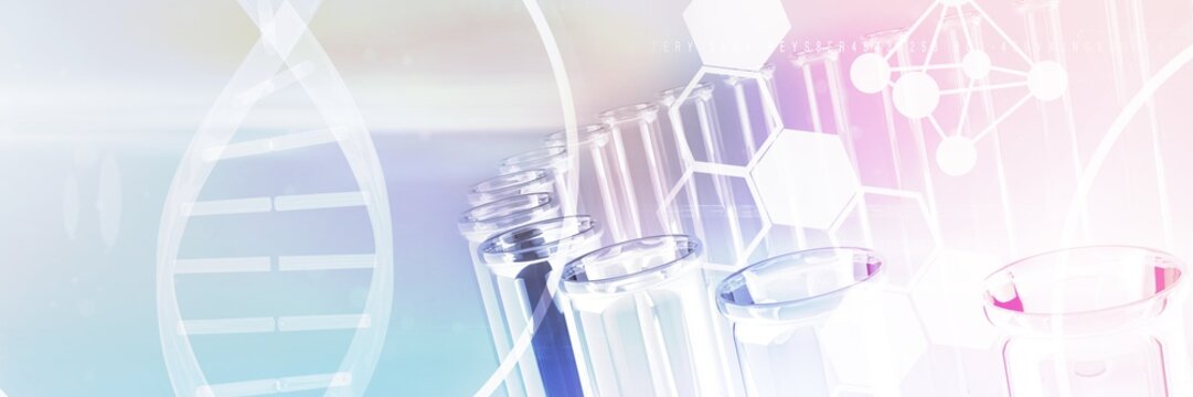 Composite image of image of dna helix and molecules interface - Powered by Adobe