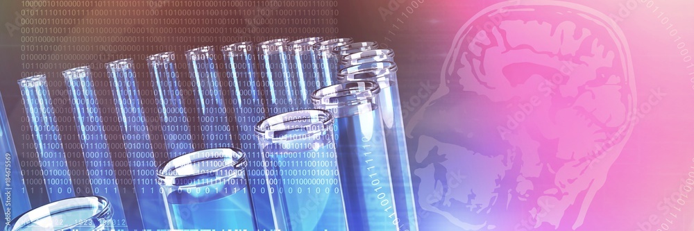 Poster composite image of digitally image of dna helix and brain