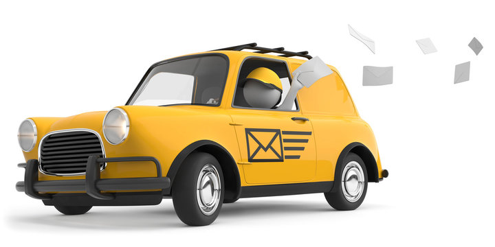 3d M&auml;nnchen mit Postwagen