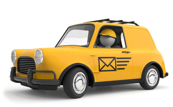 3d M&auml;nnchen mit Postauto