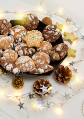 Chocolate Christmas Cookies with decoration isolated.