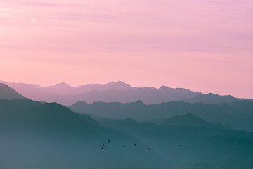 Mountain range at sunrise light