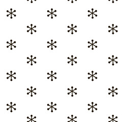 Snowflake seamless pattern. Christmas wrapping paper. Holiday hand drawn geometric repeat simple ornate. Snow vector silhouette elements. Scandinavian nordic design for print backdrop card, textile.